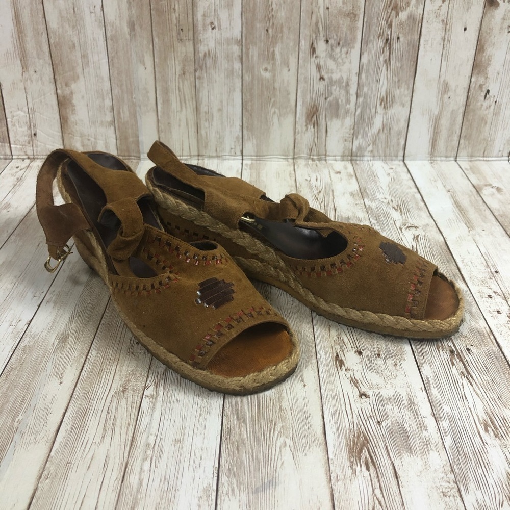 VINTAGE Joyce California Leather Espadrilles Wedge Sandals size 9